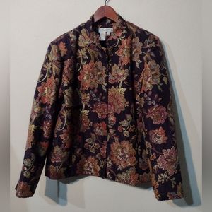 Coldwater Creek brocade Large opulent zip front jacket